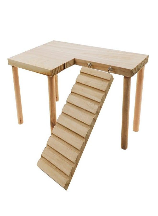 Meprotal Hamster Play Wooden Platform with Ladder Small Animal Standing Wood Platform for Guinea Pigs Chinchillas Gerbils Hamster Wooden Platform - Image 1